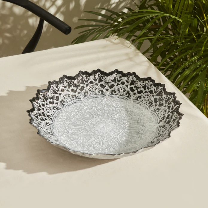 Karaca Home Kashida Gümüşü Dekorativ Meyvə Qabı 34 sm 